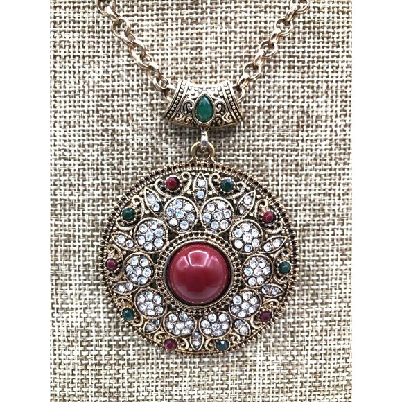 Betsey Johnson Retired Mughal Style Statement Pendant Necklace 24" - Picture 3 of 8